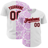 Custom White Black Purple-Fire Red 3D Polynesian Style Islander Authentic Baseball Jersey