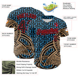 Custom Black Sky Blue Old Gold-Fire Red 3D Polynesian Style Islander Authentic Baseball Jersey