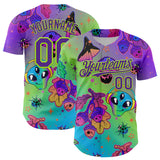Custom Purple Neon Green 3D Pattern Design Trippy Magic Mushrooms Alien Authentic Baseball Jersey