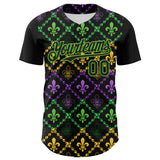 Custom Black Aurora Green 3D Pattern Design Mardi Gras Shrove Tuesday Authentic Baseball Jersey