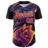 Custom Purple Red-White 3D Pattern Design Burner Costumes Lava Authentic Baseball Jersey