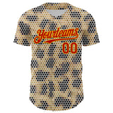 Custom Cream Red-Gold 3D Pattern Design Burner Costumes Leopard Mosaic Authentic Baseball Jersey