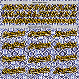 Custom White Black Royal-Gold 3D Pattern Design Rave Party Monogram Geometric Shape Authentic Baseball Jersey