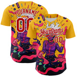 Custom Gold Red-White 3D Pattern Design Rave Party Trippy Disco Authentic Baseball Jersey