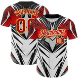 Custom White Red Black-Yellow 3D Pattern Design Burner Costumes Cyber Punk Authentic Baseball Jersey