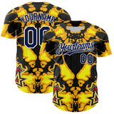 Custom Black Navy Yellow-White 3D Pattern Design Burner Costumes Flame Authentic Baseball Jersey