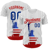 Custom White Black Pinstripe Royal-Red 3D American Flag Statue Of Liberty Authentic Baseball Jersey