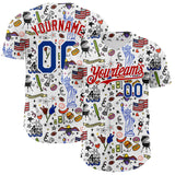 Custom White Royal-Red 3D American Flag Independence Day National Symbols Authentic Baseball Jersey