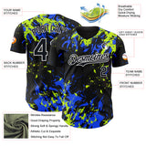 Custom Black Royal Neon Green-White 3D Pattern Design Splash Authentic Baseball Jersey
