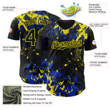Custom Black Thunder Blue-Light Yellow 3D Pattern Design Splash Authentic Baseball Jersey