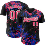 Custom Black Neon Pink Thunder Blue-White 3D Pattern Design Splash Authentic Baseball Jersey