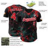 Custom Black Fire Red Midnight Green-White 3D Pattern Design Splash Authentic Baseball Jersey