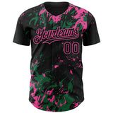Custom Black Kelly Green-Pink 3D Pattern Design Splash Authentic Baseball Jersey