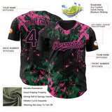 Custom Black Kelly Green-Pink 3D Pattern Design Splash Authentic Baseball Jersey