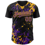 Custom Black Purple-Gold 3D Pattern Design Splash Authentic Baseball Jersey
