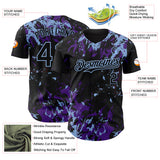 Custom Black Purple-Light Blue 3D Pattern Design Splash Authentic Baseball Jersey
