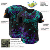 Custom Black Purple-Aqua 3D Pattern Design Splash Authentic Baseball Jersey