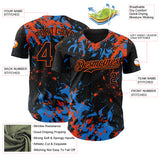 Custom Black Electric Blue-Orange 3D Pattern Design Splash Authentic Baseball Jersey