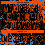 Custom Black Electric Blue-Orange 3D Pattern Design Splash Authentic Baseball Jersey