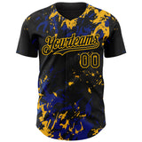 Custom Black Royal-Gold 3D Pattern Design Splash Authentic Baseball Jersey
