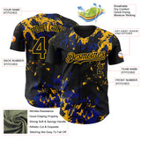 Custom Black Royal-Gold 3D Pattern Design Splash Authentic Baseball Jersey