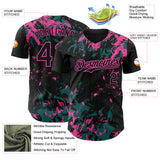 Custom Black Teal-Pink 3D Pattern Design Splash Authentic Baseball Jersey