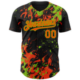 Custom Black Orange-Neon Green 3D Pattern Design Splash Authentic Baseball Jersey