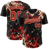 Custom Black Red-Cream 3D Pattern Design Splash Authentic Baseball Jersey