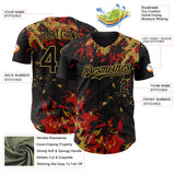 Custom Black Red-Old Gold 3D Pattern Design Splash Authentic Baseball Jersey