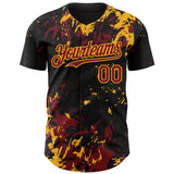 Custom Black Crimson-Gold 3D Pattern Design Splash Authentic Baseball Jersey