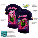 Custom Blue Hot Pink-White 3D Funny Pickleball Paddles Balls Lighting Performance T-Shirt