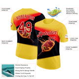 Custom Yellow Red Black-White 3D Flame Pickleball Paddles Balls Performance T-Shirt