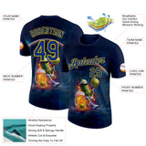 Custom Navy Royal-Yellow 3D Funny Pickleball Paddles Balls Beer Performance T-Shirt