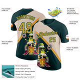 Custom Green Old Gold-Cream 3D Funny Pickleball Paddles Balls Beer Performance T-Shirt