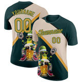 Custom Green Old Gold-Cream 3D Funny Pickleball Paddles Balls Beer Performance T-Shirt