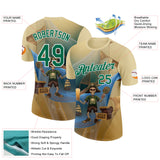 Custom Cream Kelly Green-White 3D Funny Pickleball Paddles Pirate Skeleton Performance T-Shirt