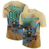 Custom Cream Kelly Green-White 3D Funny Pickleball Paddles Pirate Skeleton Performance T-Shirt
