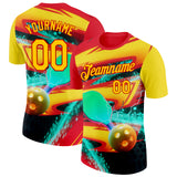 Custom Red Yellow-Blue 3D Pickleball Paddles Balls Performance T-Shirt