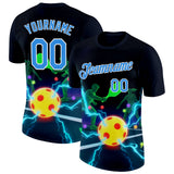 Custom Navy Powder Blue-White 3D Charged Pickleball Paddles Balls Court Performance T-Shirt