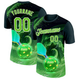 Custom Green Aurora Green-White 3D Charged Happy Pickleball Paddles Balls Performance T-Shirt