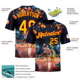 Custom Navy Yellow-Red 3D Happy Family Pickleball Paddles Balls Performance T-Shirt