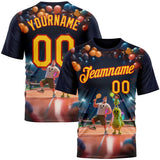 Custom Navy Yellow-Red 3D Happy Family Pickleball Paddles Balls Performance T-Shirt