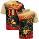 Custom Cream Red Blue-Yellow 3D Charged Pickleball Paddles Balls Performance T-Shirt