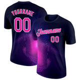 Custom Navy Deep Pink-White 3D Pattern Design Gradient Neon Sportswear Performance T-Shirt