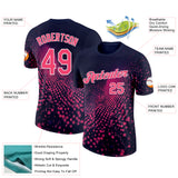 Custom Navy Neon Pink-White 3D Pattern Design Gradient Neon Sportswear Performance T-Shirt