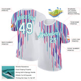 Custom White Aqua 3D Pattern Design Stripe Sportswear Performance T-Shirt