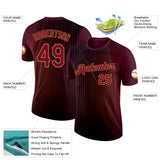 Custom Red Maroon-Old Gold 3D Pattern Design Gradient Stripe Sportswear Performance T-Shirt