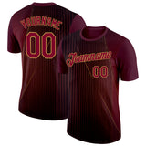 Custom Red Maroon-Old Gold 3D Pattern Design Gradient Stripe Sportswear Performance T-Shirt