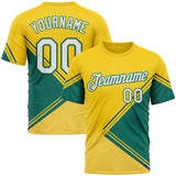 Custom Yellow White-Kelly Green 3D Pattern Design Brazil Jamaica Sportswear Performance T-Shirt