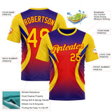 Custom Yellow Purple-Red 3D Pattern Design Gradient Sportswear Performance T-Shirt
